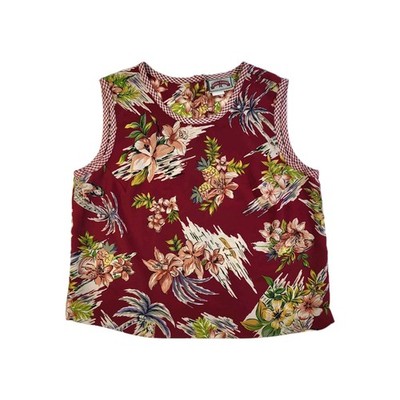 Pine Cove Sharon Young Sleeveless Top Women's 12 Red Hawaiian Floral Pineapple