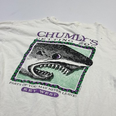 Vintage Chumly's Petting Zoo Shirt Mens Medium White Shark Graphic Key West 90s
