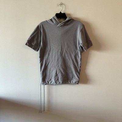 John Elliott Mesh Layered Waffle Knit Short Sleeve Hoodie Grey 2 Drawstring