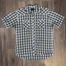 Vintage Wrangler Shirt Men's XL 17.5 Green Plaid Pearl Snap Western X Long Tails