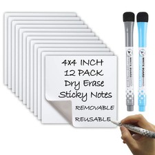 Dry Erase Sticky Notes, Reusable Whiteboard Sticker 4 inch Square 12 Pack , ...