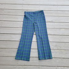 Vintage 90s y2k Dark Watch Plaid Blue Green High Rise Wide Leg Pants 36/29 36x29