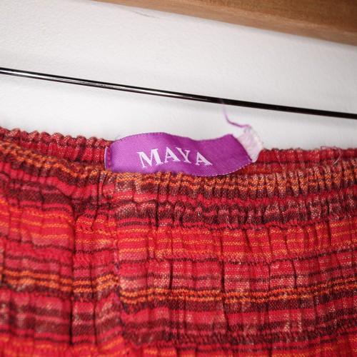 Falda Maya Hanky Dobladillo S Rojo Naranja Rayas Cintura Elástica Asimétrica Boho Hippie - Imagen 8 de 12