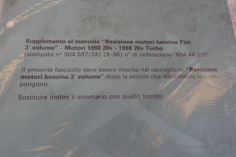 supplemento al manuale officina Fiat revisione motore benzina 20V Turbo 20V - Immagine 2 di 4