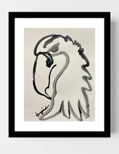 GUAJARDO Original Contemporary Line Vulture Head 9X12 Paper Signed Art