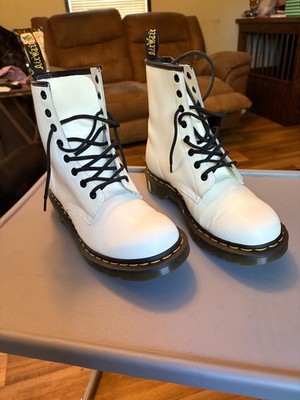 Dr. Martens Women's 10 Patent Leather White Lace Up 8 Hole Boots