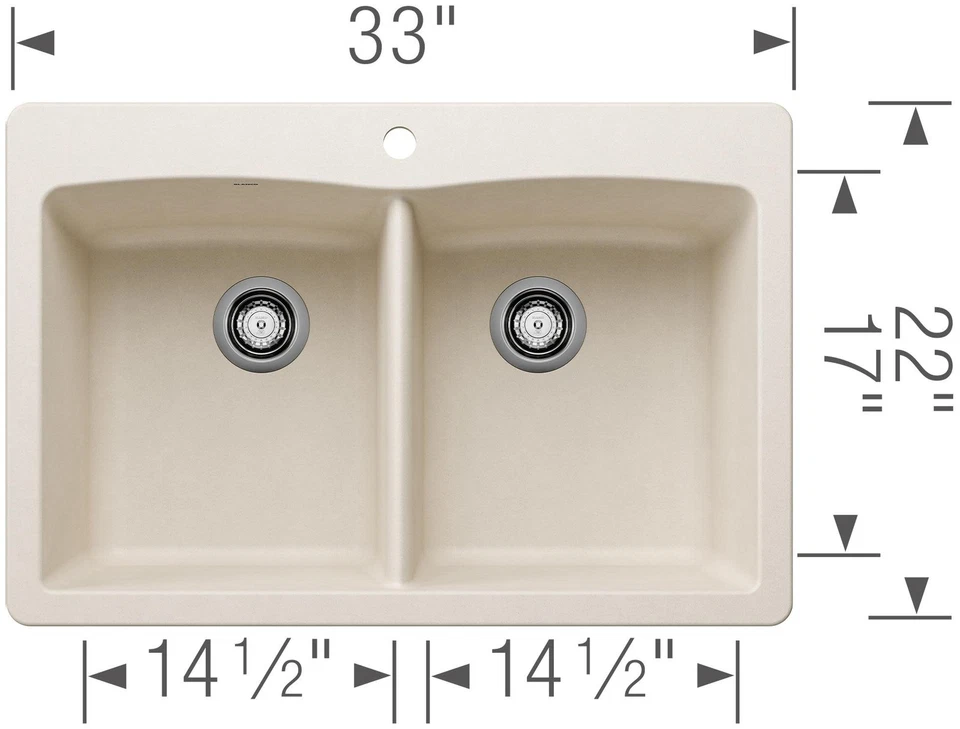 Blanco 440221 Diamond 33" Drop-In o Undermount Doble Lavabo - Trufa Foto 2 de 4