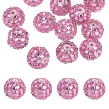 Disco Ball Beads, 20 Pcs 16mm Reflective Round Acrylic Glass, Pink