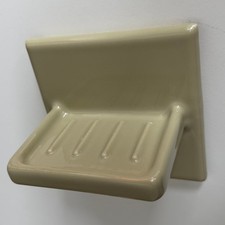 Vintage MCM Sage Green Ceramic Soap Dish, Tile-In Bathroom Shower, Made in USA
