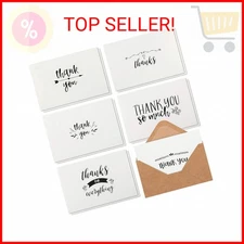 Best Paper Greetings 48-Pack Black and White Thank You Cards with Kraft Paper En