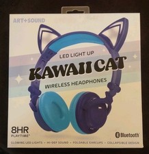 Art Sound KAWAII CAT LED Light Up Wireless Headphones Bluetooth NEW 8 Hr Play