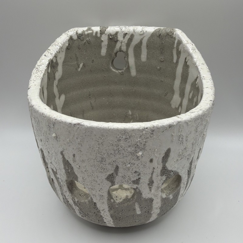 Creative Co-op Distressed Orchid Wall Planter Handmade Ceramic White and Grey
