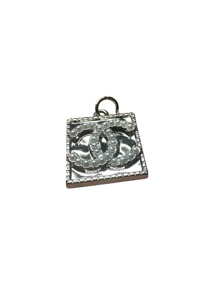Chanel Silver Square Zipper Pull Charm with Black White Faux Pearl Logo - Image 2 of 4