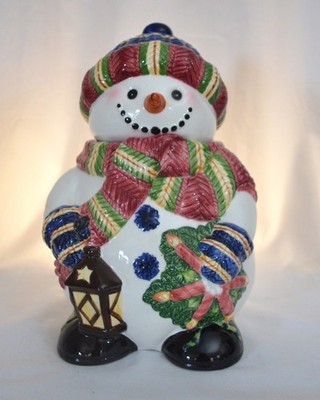 World Bazaar Snowman Cookie Jar - 11  Tall  Christmas Decor  Ceramic  1990s