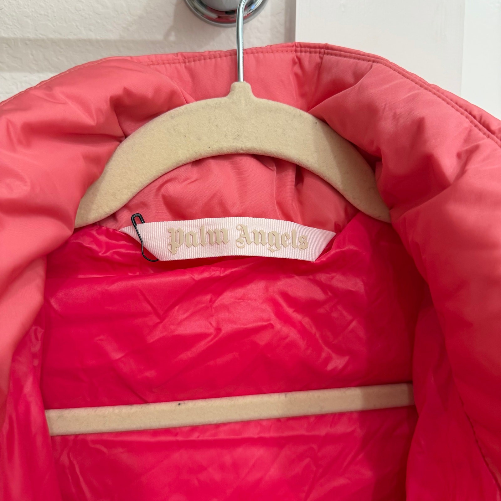 Palm Angels Classic Track Down Puffer Jacket in Pink/White Size XS image 6