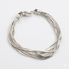925 Silver Multi-Strand Bracelet Of Liquid Silver River Design 10 Rows Chain