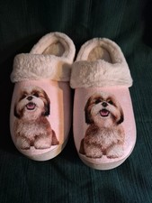 E S Pets Tan Shih Tzu Snugg Slippers for Pet Lovers - Fuzzy Memory Foam, S/M