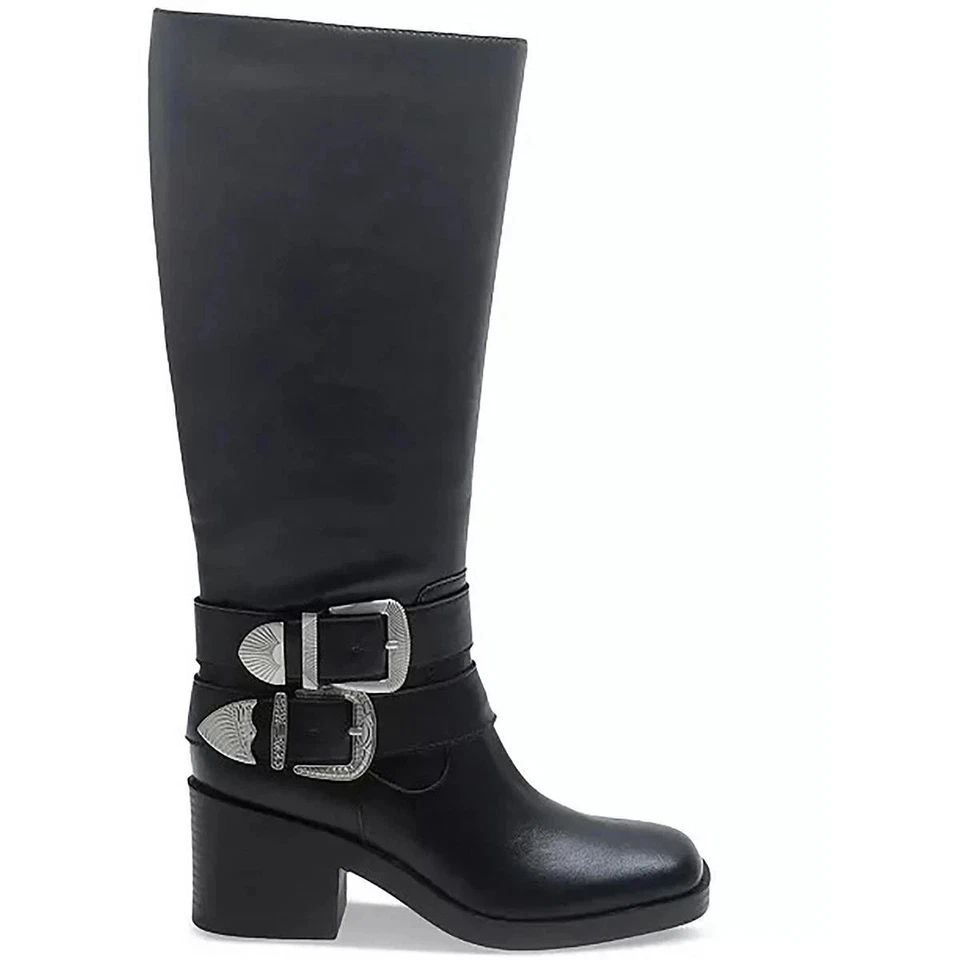 Wild Pair Buckk Buckle Moto Boots Black Smooth 6.5M Square Toe MSRP $99 - Image 2 of 3