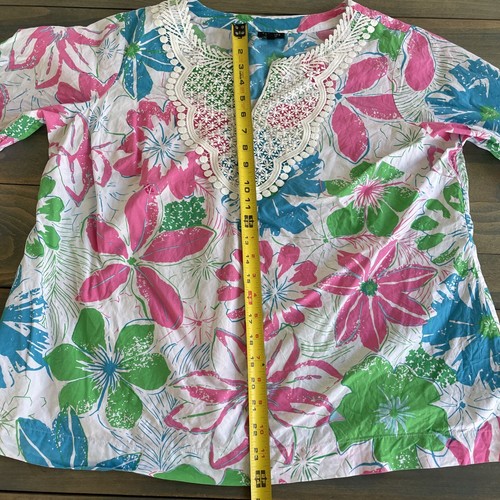 Talbots Womens Bright Floral Tropical 3/4 Sleeve Cotton V-Neck Top XL (E8) - Picture 9 of 9