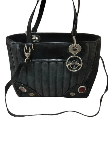 Sac à main bandoulière Dior 2 voies cuir verni noir occasion taille 19x24x11cm
