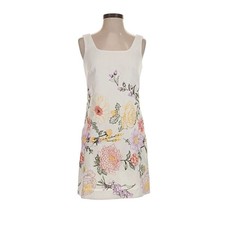 Tahari ASL NWT Floral Embroidered Square Neck Shift Mini Dress Ivory Cream 14