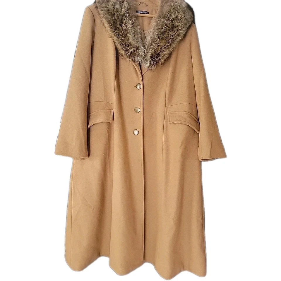 Roaman’s 22W Women's Plus Camel Tan Wool Blend Long Winter Overcoat Coat - Image 4 of 4
