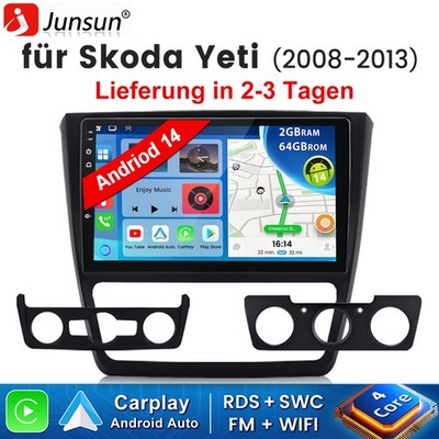 DAB+ Android 15 DAB+ Carplay Autoradio Für Skoda Yeti 5L 2008-2015 GPS Navi 64GB