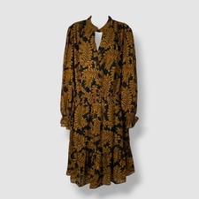 Ella by Rafaella Women's Yellow Metallic Leaf Smocked Dress Plus Size 1X