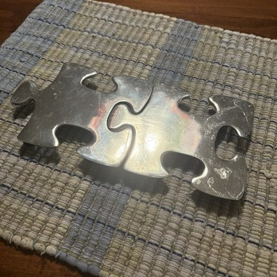 Stainless Steel Puzzle Piece Trivets Coasters Lot Of 2 For Drinks Decoration