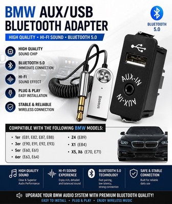 BMW Compatible Bluetooth AUX USB Adapter E90 E60 E63 X5 X6 LCI Hi-Fi BT 5 Music