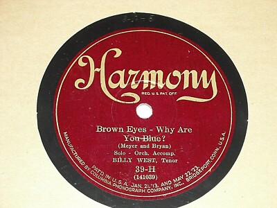BILLY WEST-Brown Eyes, Why Are You Blue? (1925) HARMONY 10'' 78 RPM Single