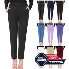 Pack of 2 Ladies Half Elasticated Waist Trousers Pants Bottoms UK Size 8-24