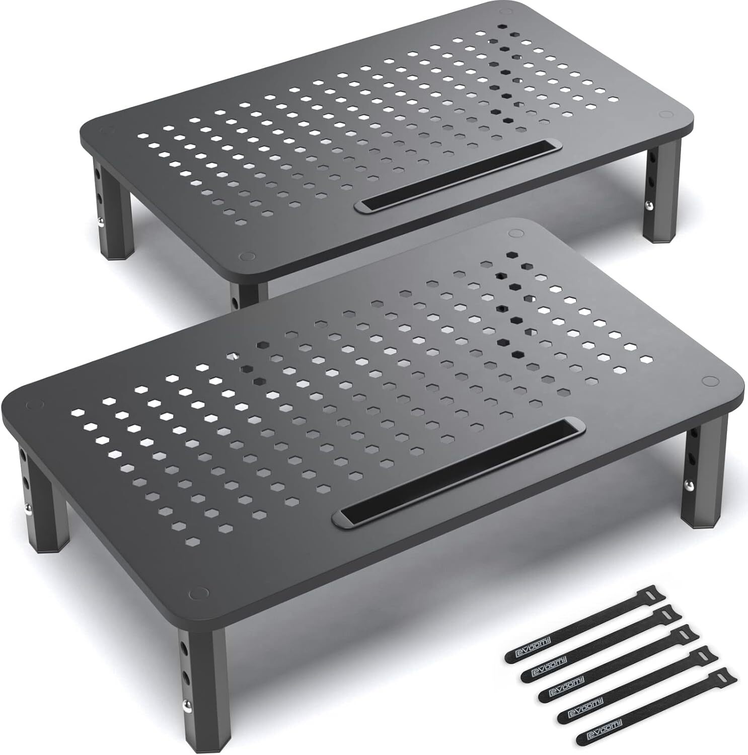 EVOOMI Back Saver Monitor Stand for Desk - 2 Pack Riser - Gray