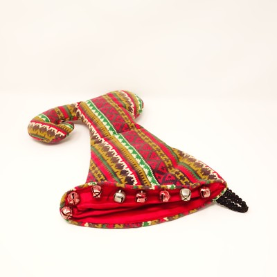Chaussette De Noël Style Victorien - Velours Côtelé Et Soie - Clochettes Jingle Bells Vintage