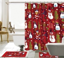 15 Piece Merry Christmas time Theme shower curtain Set