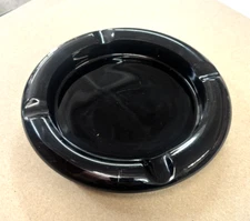 Vintage Black 4 Slot Glass Cigarette/ Cigar Ashtray, Heavy 8” Barware Mancave