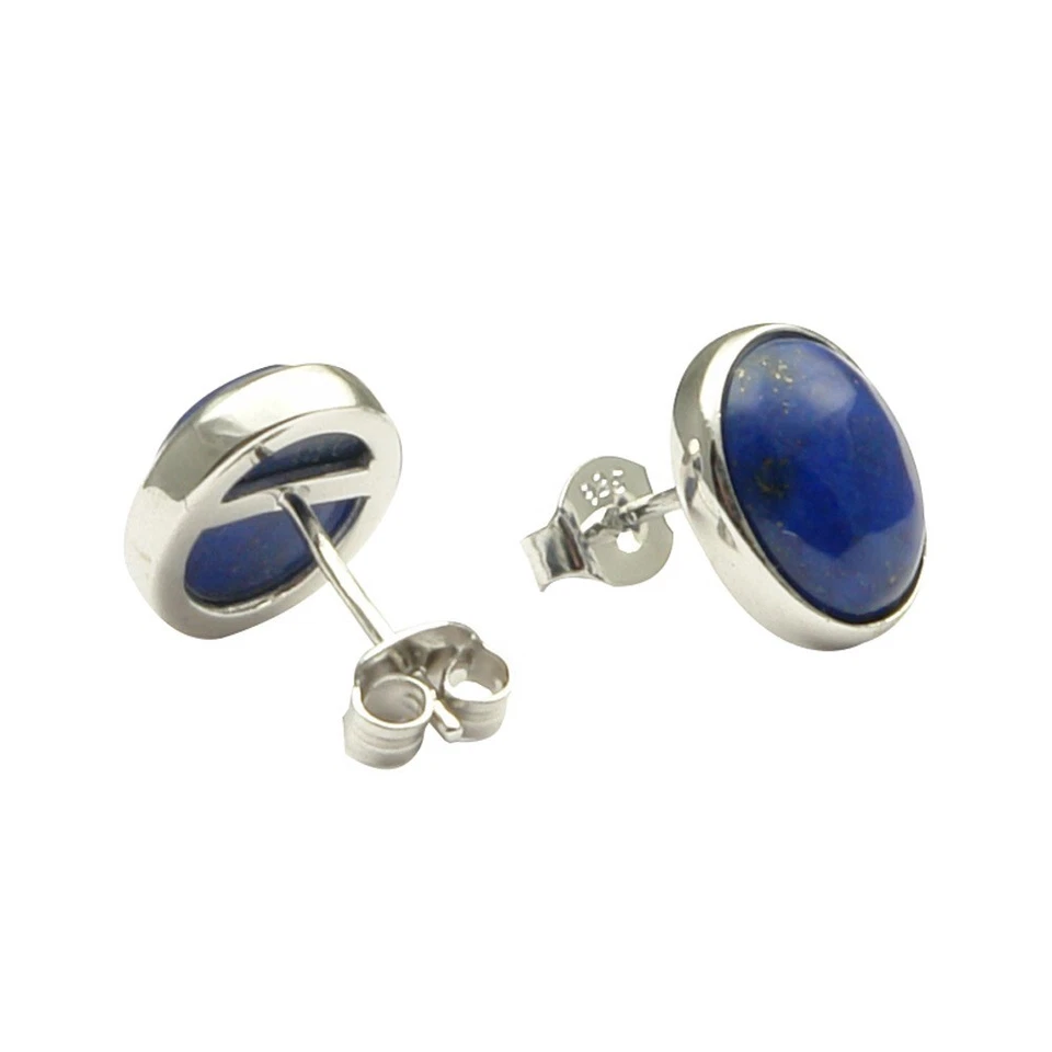 Orecchini Gioielli In Lapis-Lazuli Reale E Argento 925, Ovali, Blu Scuro - Immagine 3 di 4