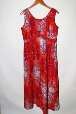 Vintage Hukilau Fashions Hawaiian Dress Red Print Back Tie size M