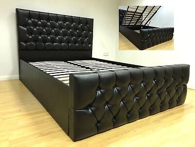 Faux Leather Ottoman Bed Storage, Faux Leather Sleigh Bed