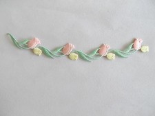 3951 7 3/4" Pink,Yellow Flower w/Green Leaves Embroidery Iron On Applique Patch