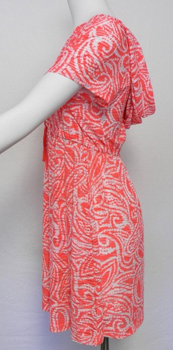 Dotti Large Pink/Coral & White Print Hooded Plunge Neck Swimsuit Cover-Up NWT L - Picture 6 of 10