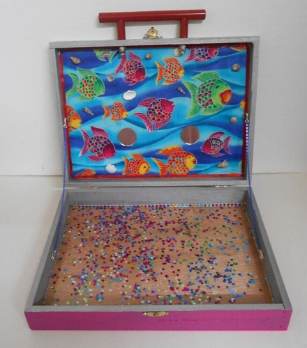 Upcycled/Embellished/Decoupaged Brightly Colored FISH Theme Cigar/Memory Box - Picture 7 of 7