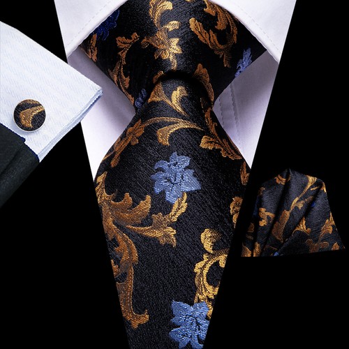 Paisley Floral Striped Mens Tie Silk Classic Necktie Hankie Cufflinks Set Gift - Picture 114 of 175