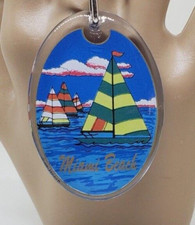 Miami Beach Sailboat Keyring Keychain Acrylic Double-Sided Vintage