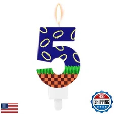 Tinoaly Blue Hedgehog Themed Birthday Candle, Happy Birthday Number 5 Cake To