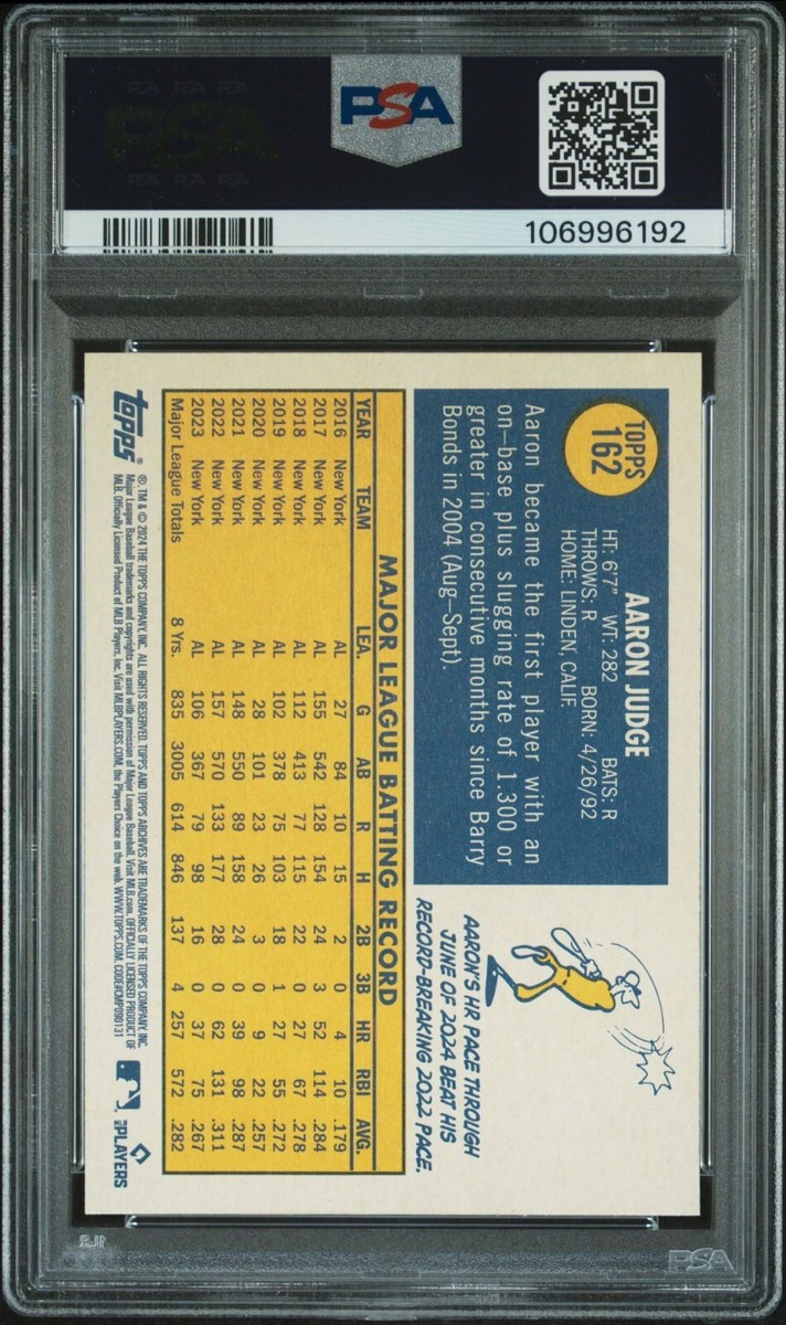 2024 Topps Archives Baseball AARON JUDGE Card #162 PSA GEM