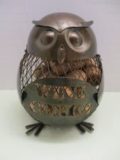 Metal Art Wise Owl Wine Cork Holder / Container with Corks