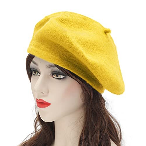 Wool French Beret Hat Solid Color Beret Cap for Women One Size Basic Yellow - Picture 5 of 6