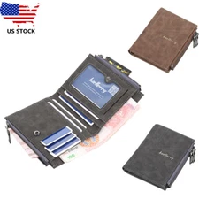 Man's Foldable Leather Double Zip Wallet Credit Card&ID Card Holder Coin Purse