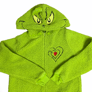 Dr Seuss Grinch Fleece Union Suit Youth L Green One Piece Zip Hood Embroidered Ebay